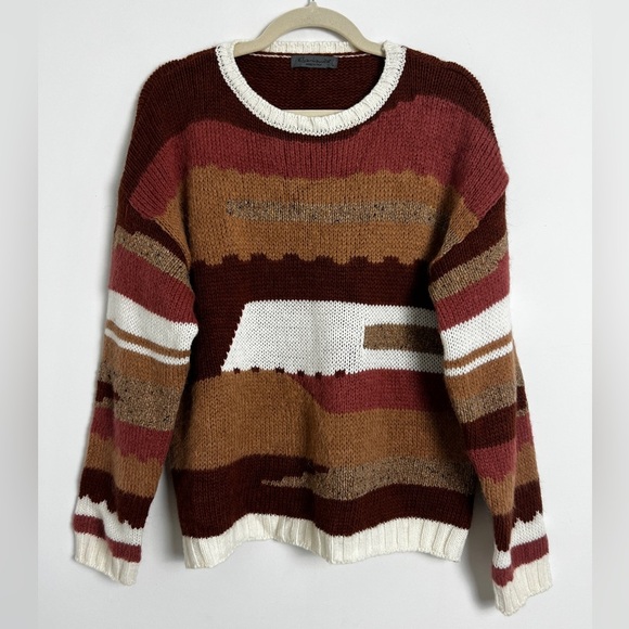 Anthropologie Elsamanda Alpaca Wool Blend Warm Desert Tone Crewneck Sweater L - Picture 1 of 10